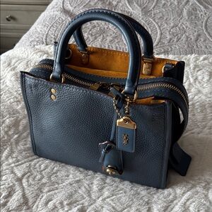 Coach Rogue 25 in Denim Blue Leather with Gold Accents